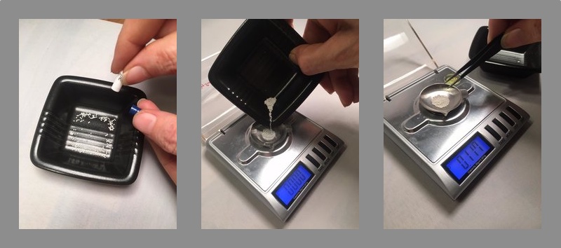 pouring out and weighing beads